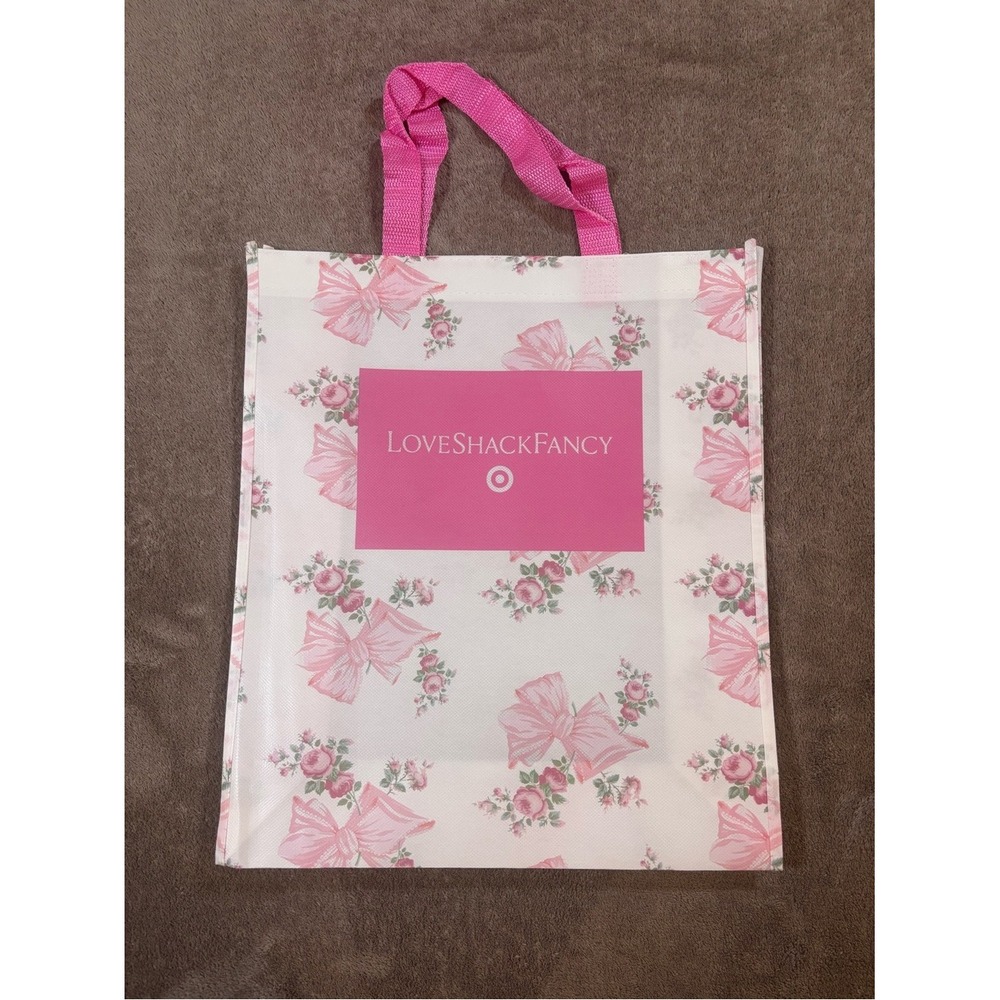 LoveShackFancy x Target Pink Floral Bow Reusable Tote Bag Shopping Shopper Eco